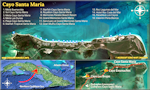 Image satellite de Cayo Santa Maria avec ses hôtels et services